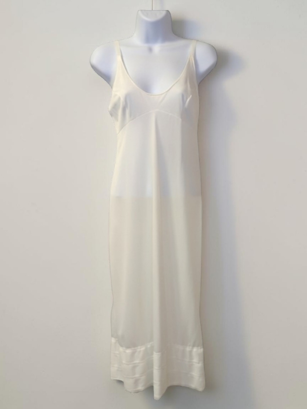 Vintage Movie Star White Satin Slip Dress Lace Trim Midi Romantic S 34